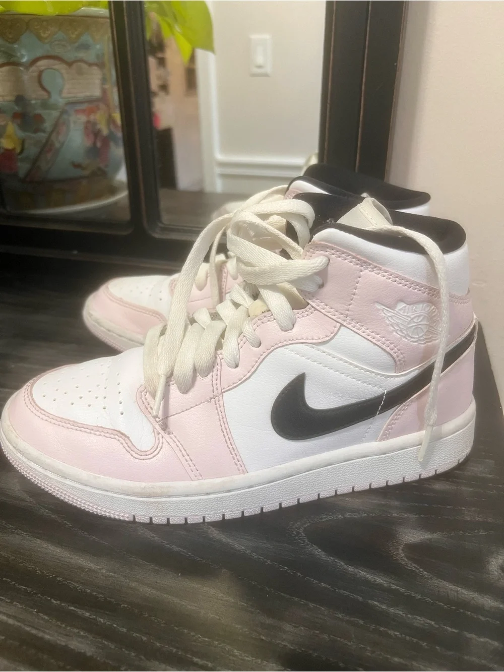 Nike Air Jordan 1 Mid Women’s Sneakers - White & Light Pink Youth Size 6